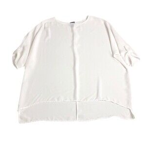 Clara Sun Woo Top Womens L White Sheer High Low Roll Tab Drapey Beach Lagenlook‎